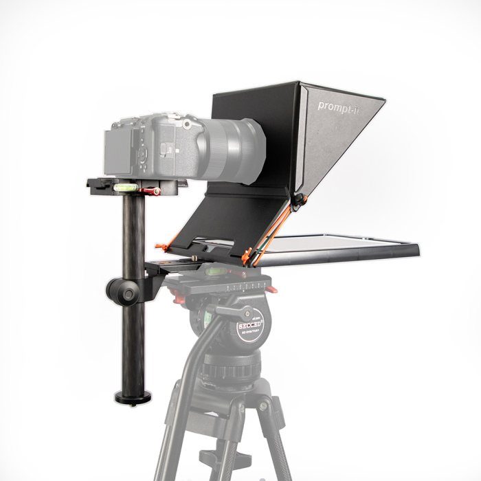 Prompt-it MAXI Teleprompter setup on a tripod with a camera.