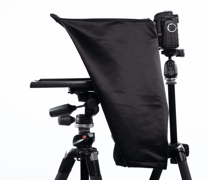 Maxi Teleprompter with Glare cover and DSLR camera
