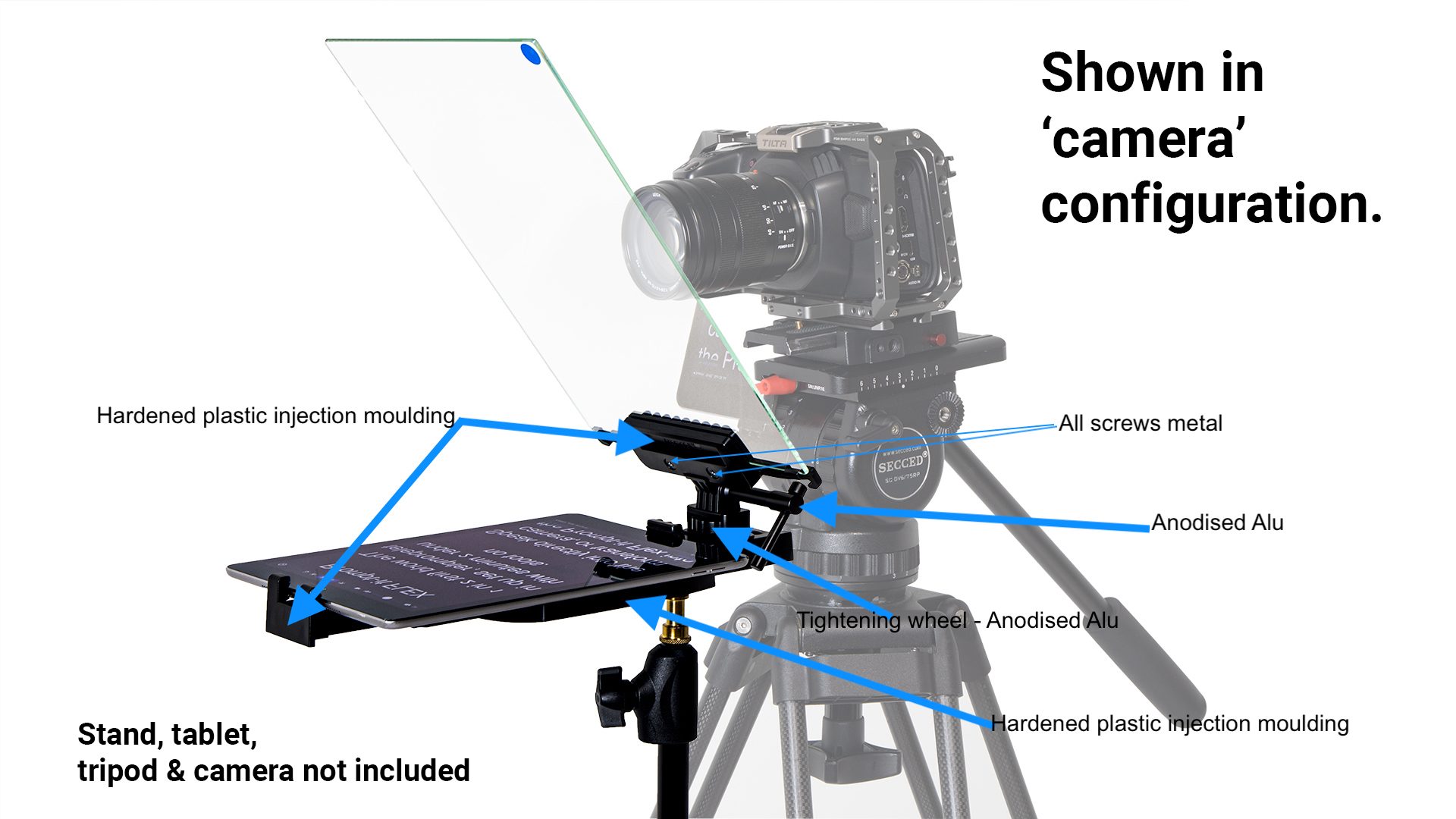 Flex teleprompter in camera configuration