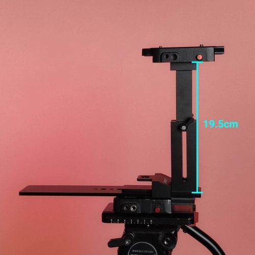 Prompt It FLEX rig standard setup at full height on Secced tripod, side view showing maximum vertical adjustment.