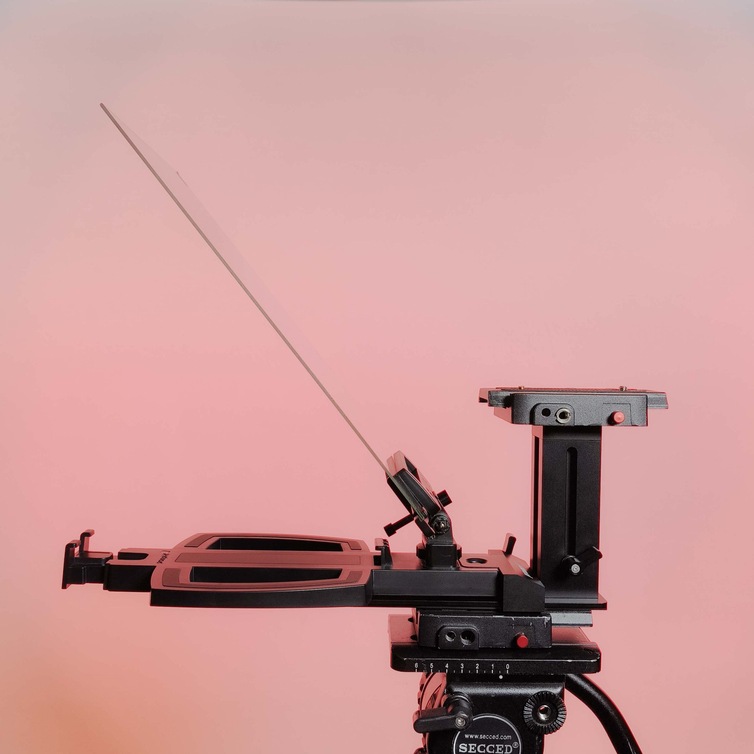 Side view of Prompt It FLEX rig standard configuration mounted on professional camera setup with teleprompter glass.
